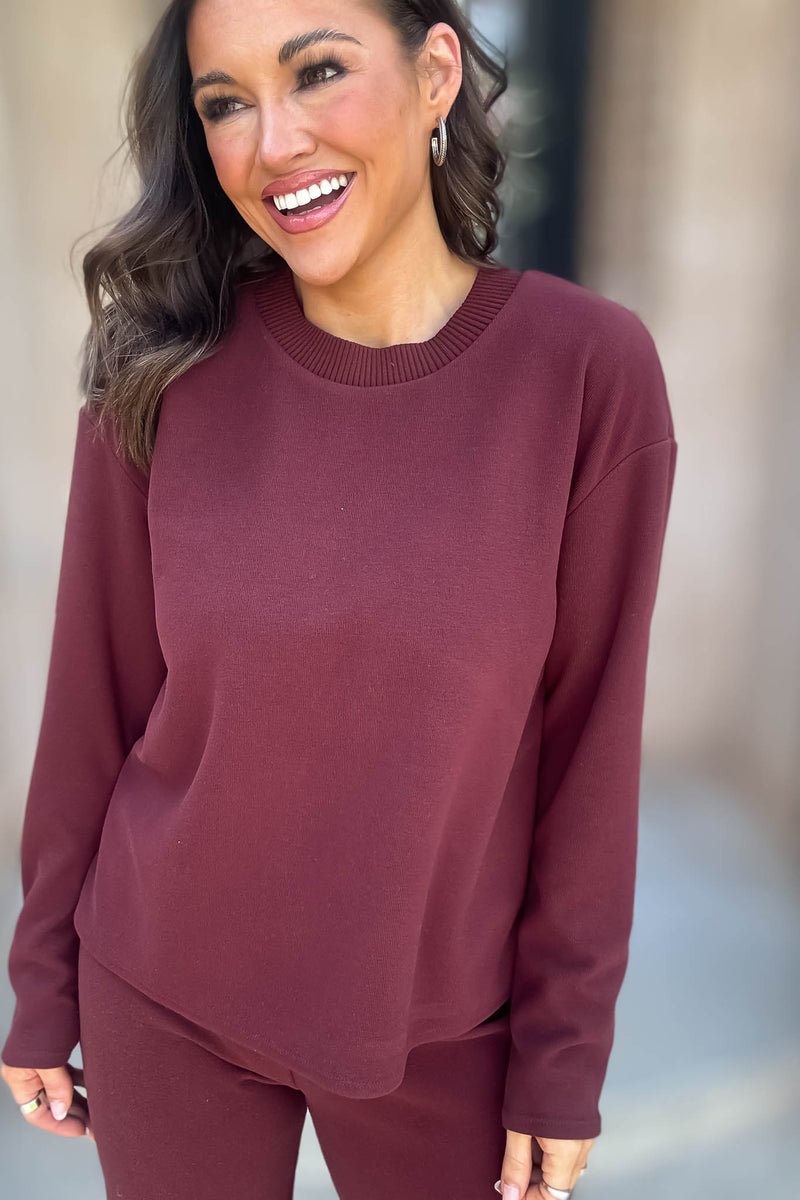 Mix And Match Crimson Round Neck Soft Knit Top