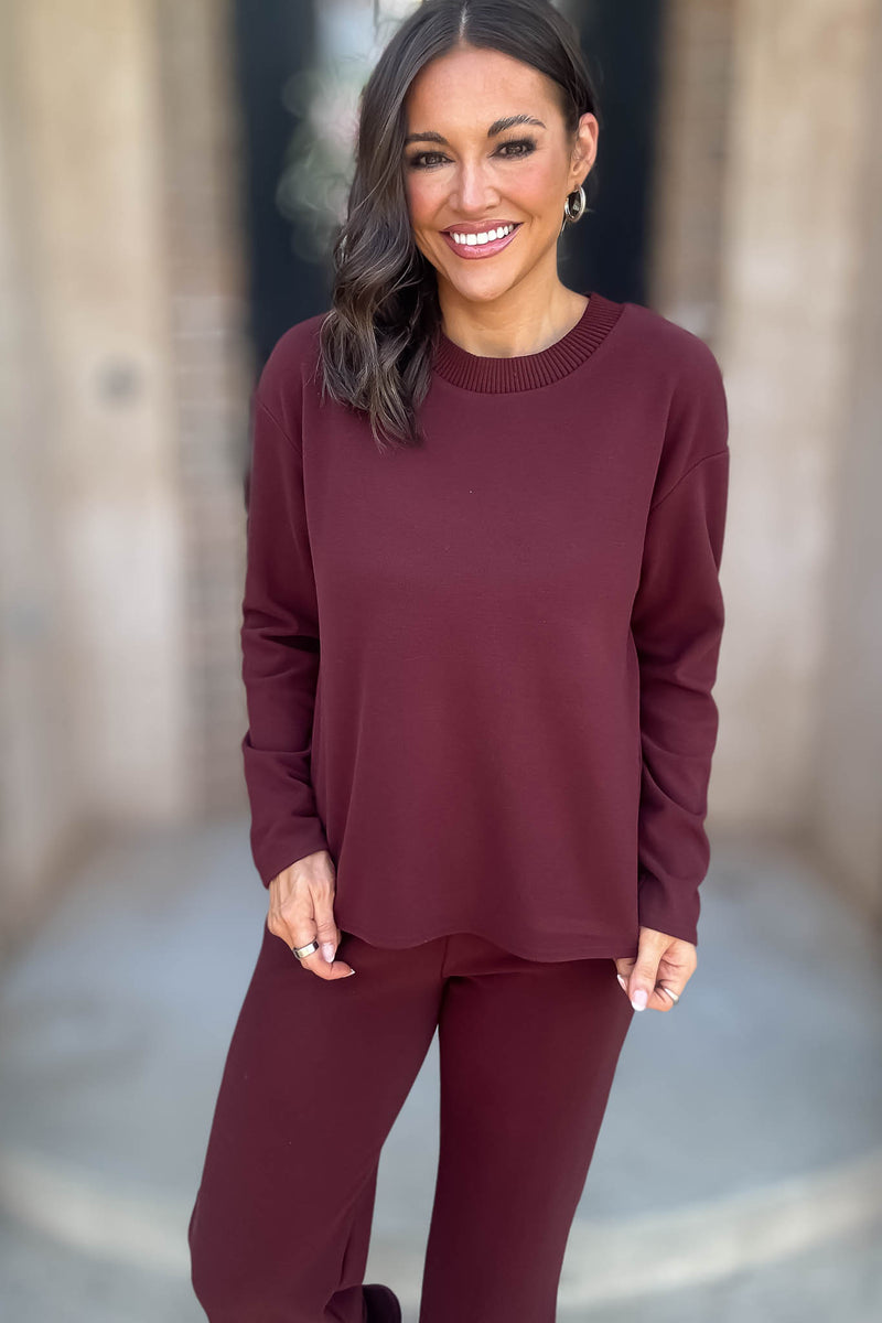 Mix And Match Crimson Round Neck Soft Knit Top