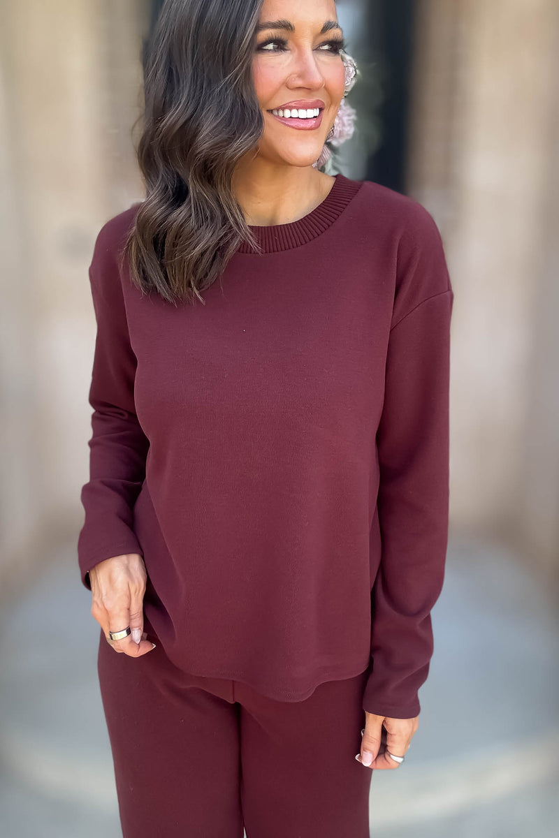Mix And Match Crimson Round Neck Soft Knit Top