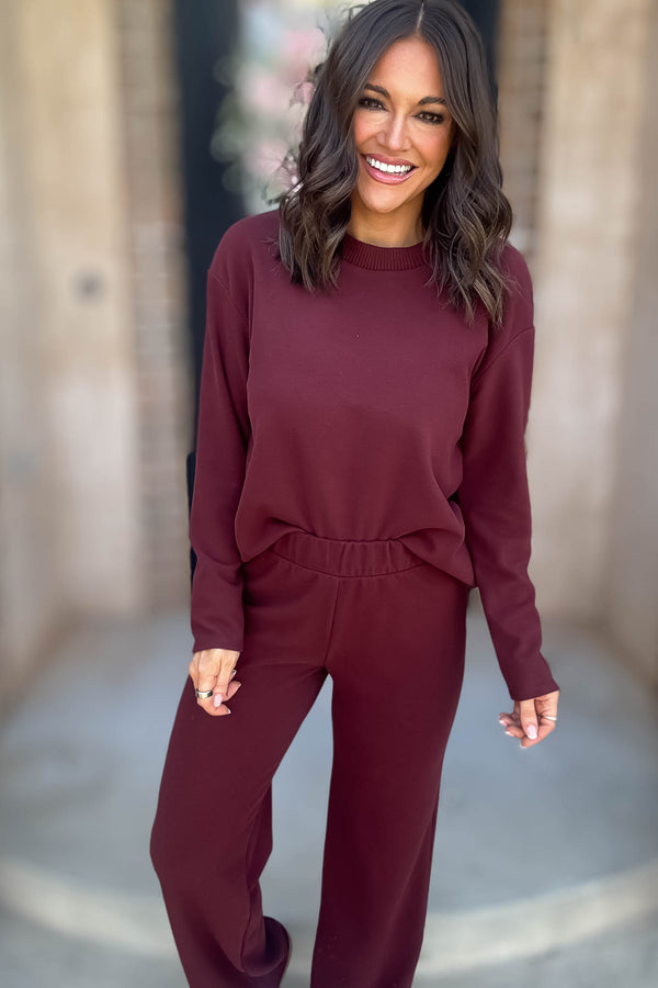 Step Into Fall Crimson Elastic Waist Soft Knit Long Pants