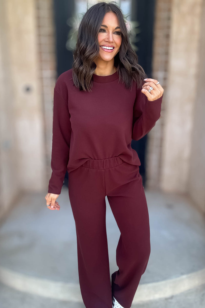 Step Into Fall Crimson Elastic Waist Soft Knit Long Pants