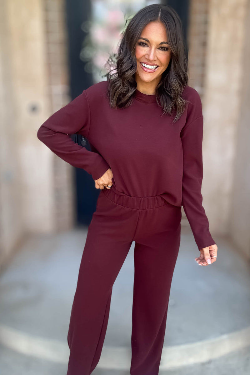 Step Into Fall Crimson Elastic Waist Soft Knit Long Pants
