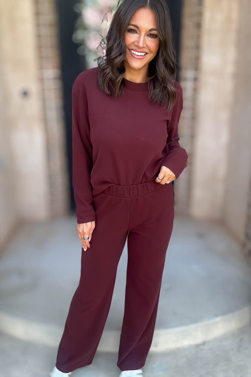 Step Into Fall Crimson Elastic Waist Soft Knit Long Pants