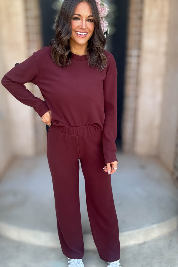 Step Into Fall Crimson Elastic Waist Soft Knit Long Pants