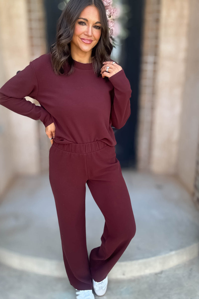 Step Into Fall Crimson Elastic Waist Soft Knit Long Pants