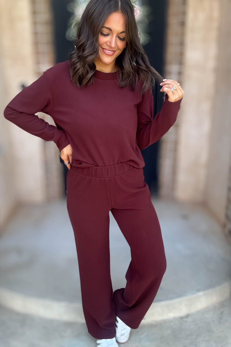Step Into Fall Crimson Elastic Waist Soft Knit Long Pants