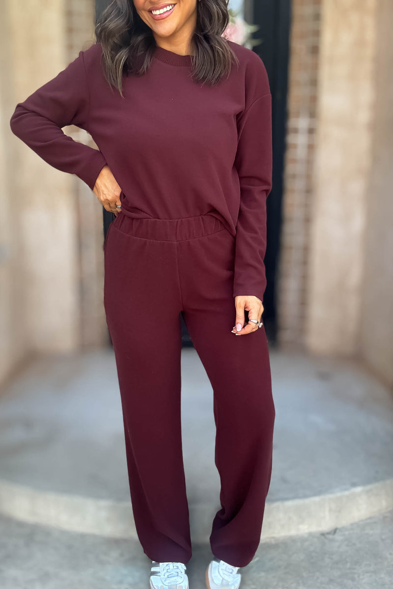 Step Into Fall Crimson Elastic Waist Soft Knit Long Pants