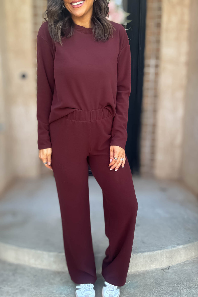 Step Into Fall Crimson Elastic Waist Soft Knit Long Pants