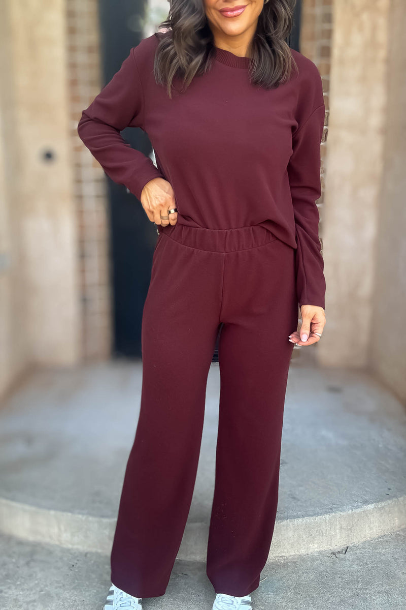Step Into Fall Crimson Elastic Waist Soft Knit Long Pants