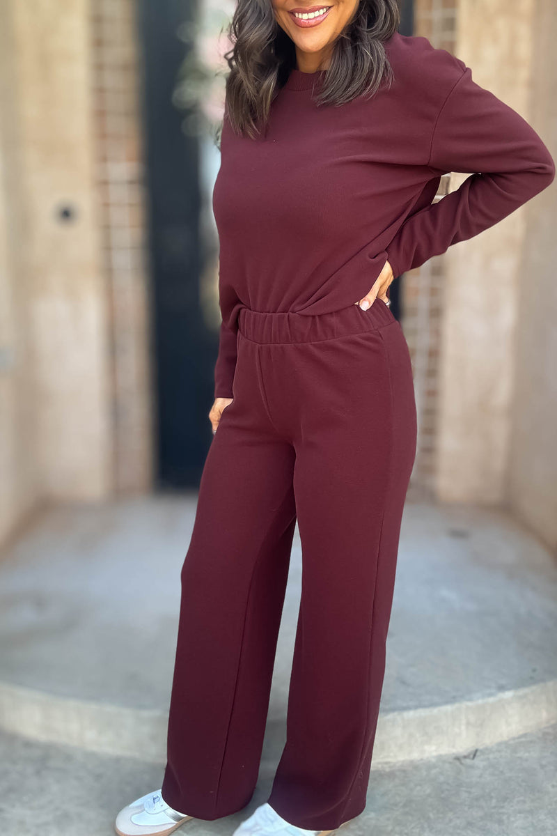Step Into Fall Crimson Elastic Waist Soft Knit Long Pants