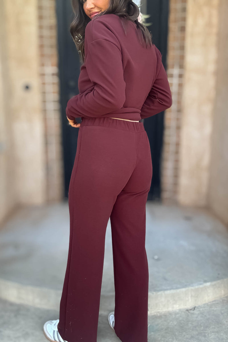 Step Into Fall Crimson Elastic Waist Soft Knit Long Pants