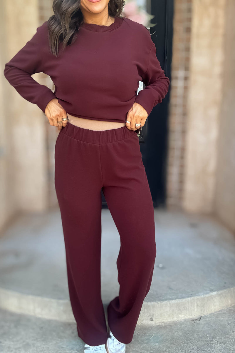 Step Into Fall Crimson Elastic Waist Soft Knit Long Pants