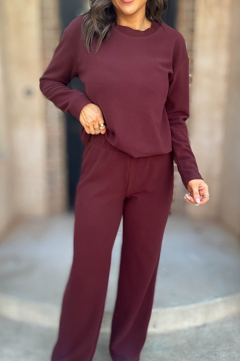 Step Into Fall Crimson Elastic Waist Soft Knit Long Pants