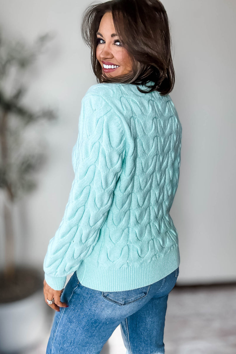 Mint Wave Cable Knit Sweater