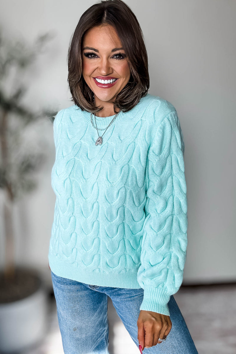 Mint Wave Cable Knit Sweater