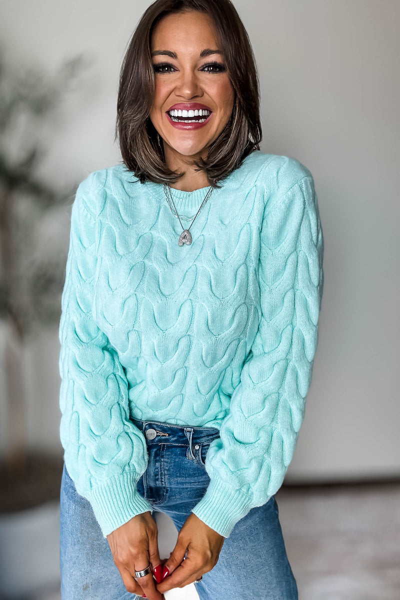 Mint Wave Cable Knit Sweater