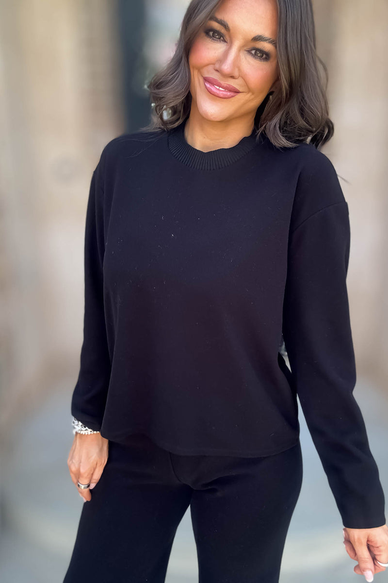 Mix And Match Black Round Neck Soft Knit Top