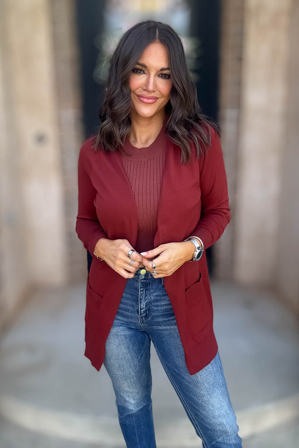 Just Right Brick Light Weight Open Sweater Cardigan