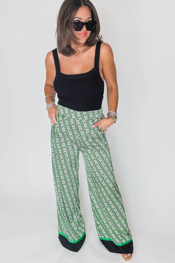 Printed Green Flare Pants