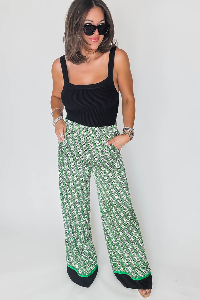 Printed Green Flare Pants