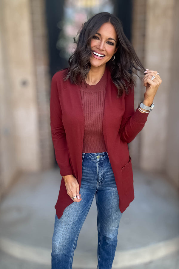 Just Right Brick Light Weight Open Sweater Cardigan