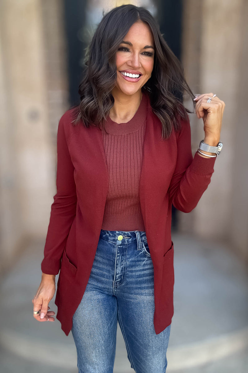 Just Right Brick Light Weight Open Sweater Cardigan