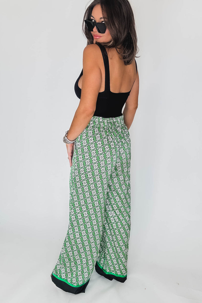 Printed Green Flare Pants