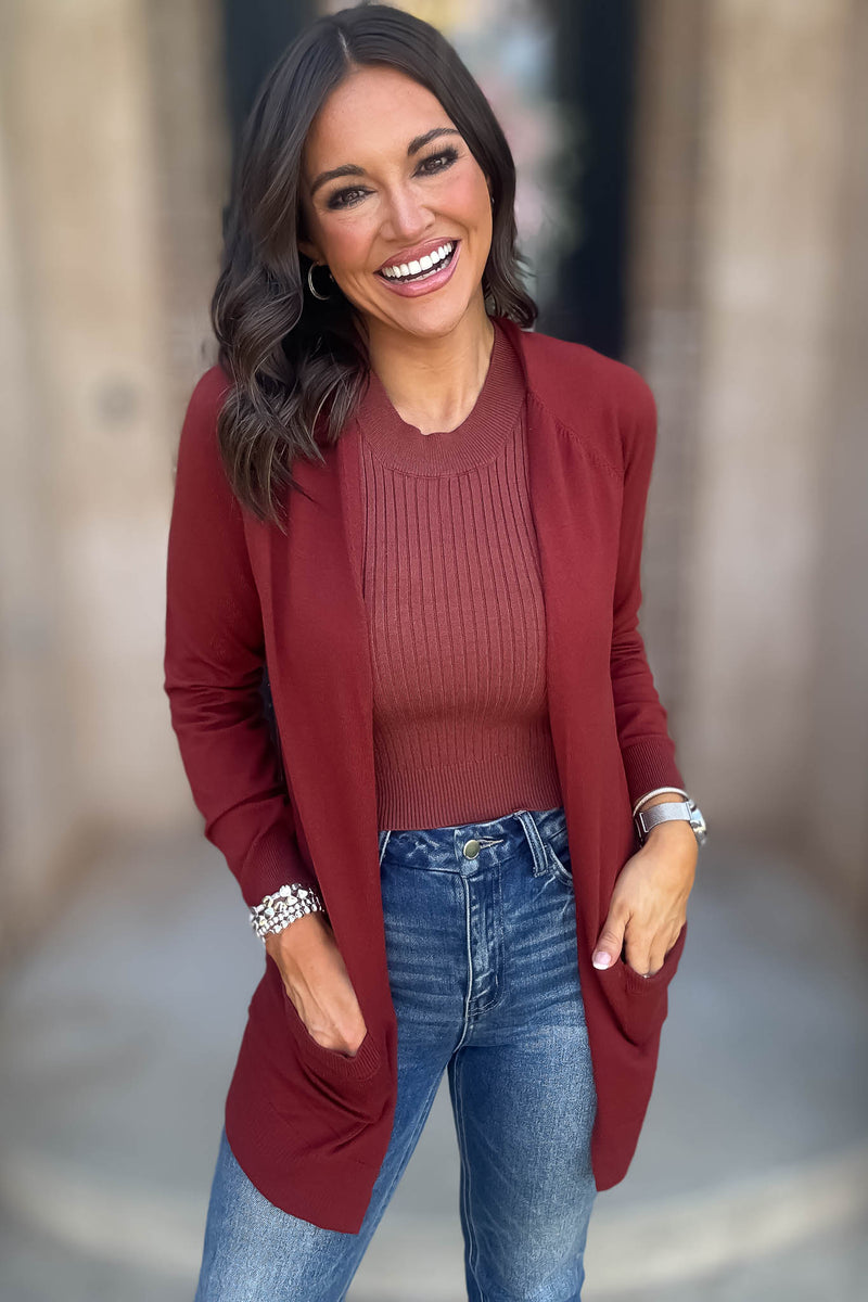Just Right Brick Light Weight Open Sweater Cardigan