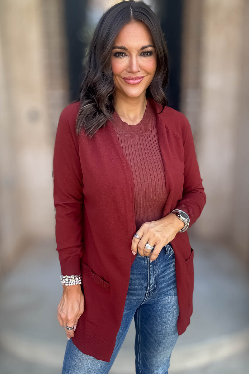 Just Right Brick Light Weight Open Sweater Cardigan