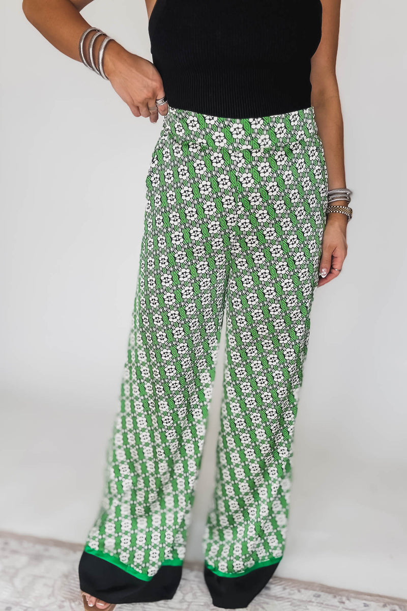 Printed Green Flare Pants