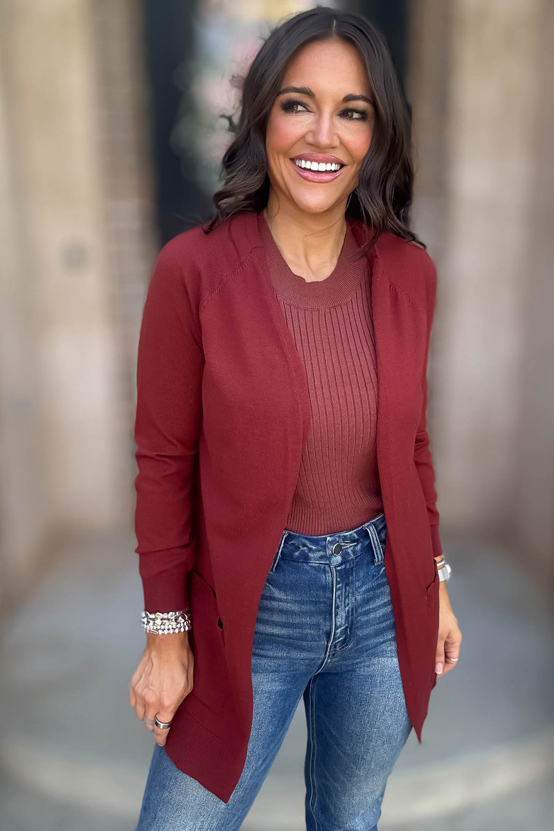 Just Right Brick Light Weight Open Sweater Cardigan