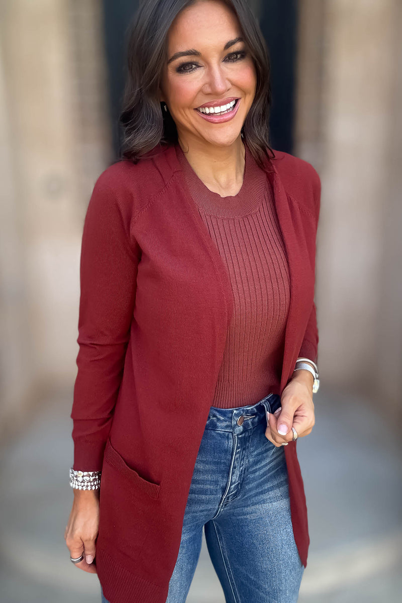Just Right Brick Light Weight Open Sweater Cardigan