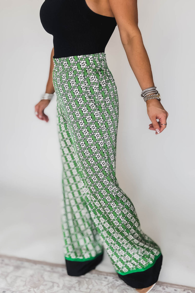 Printed Green Flare Pants