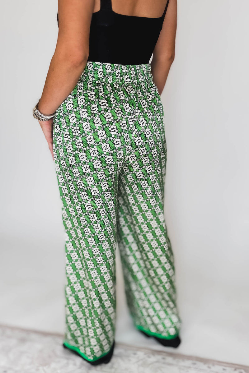 Printed Green Flare Pants