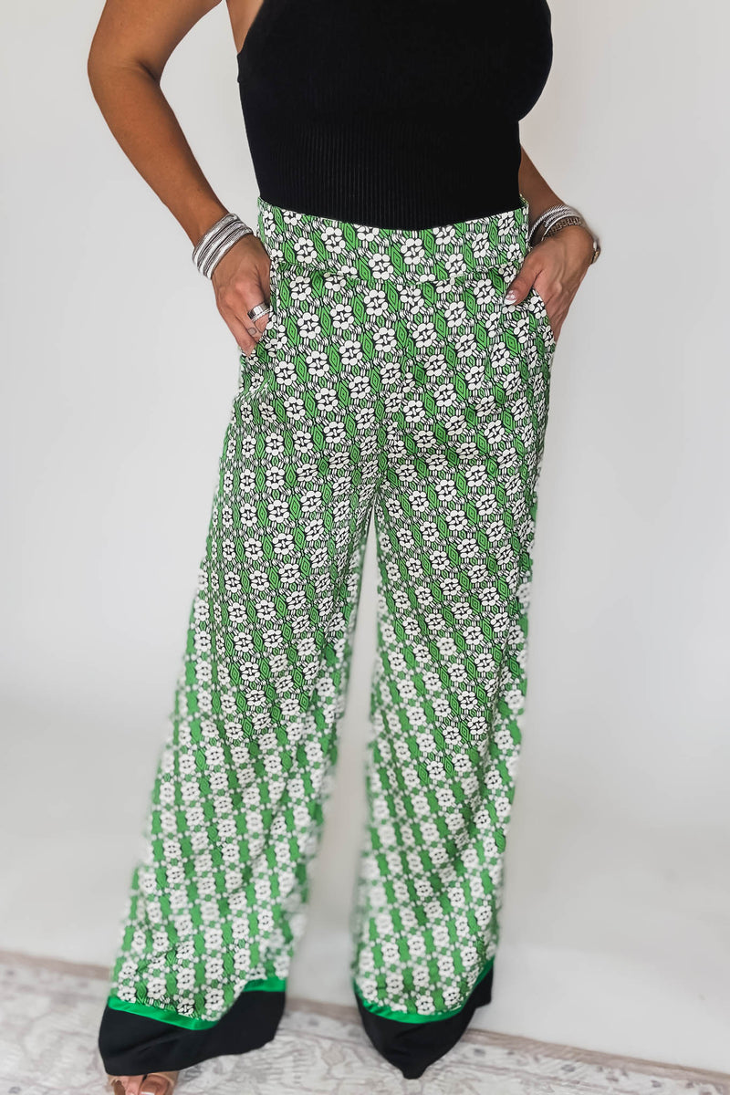 Printed Green Flare Pants