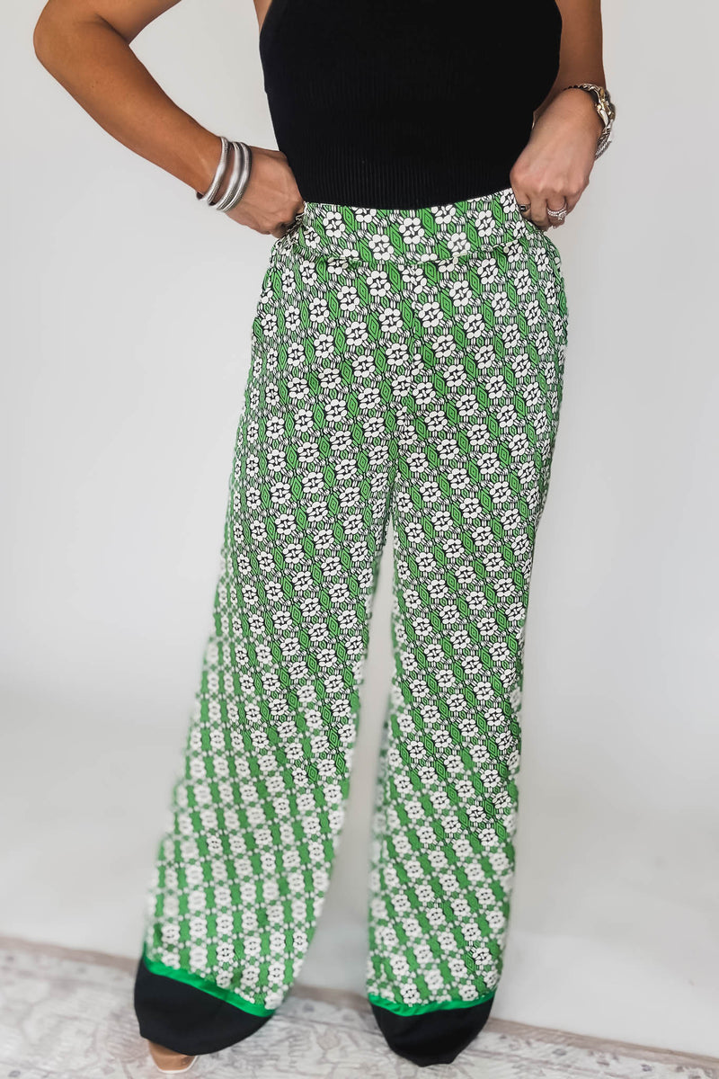 Printed Green Flare Pants