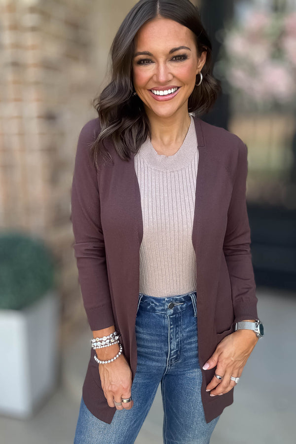 Just Right Cocoa Brown Light Weight Open Sweater Cardigan