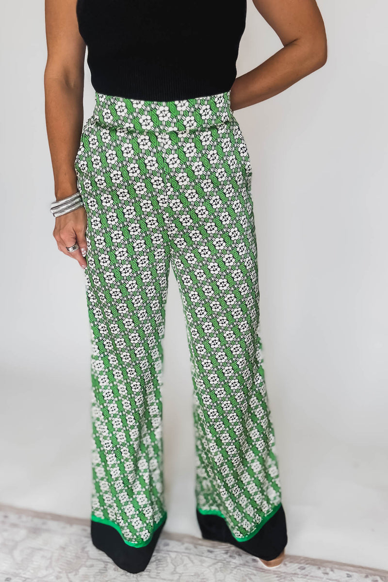 Printed Green Flare Pants