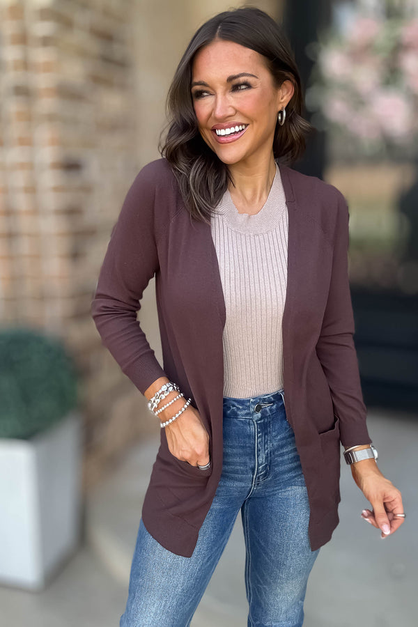 Just Right Cocoa Brown Light Weight Open Sweater Cardigan