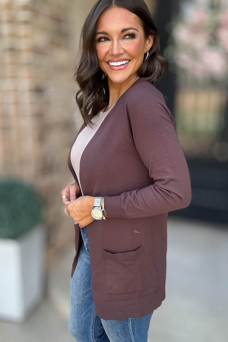 Just Right Cocoa Brown Light Weight Open Sweater Cardigan