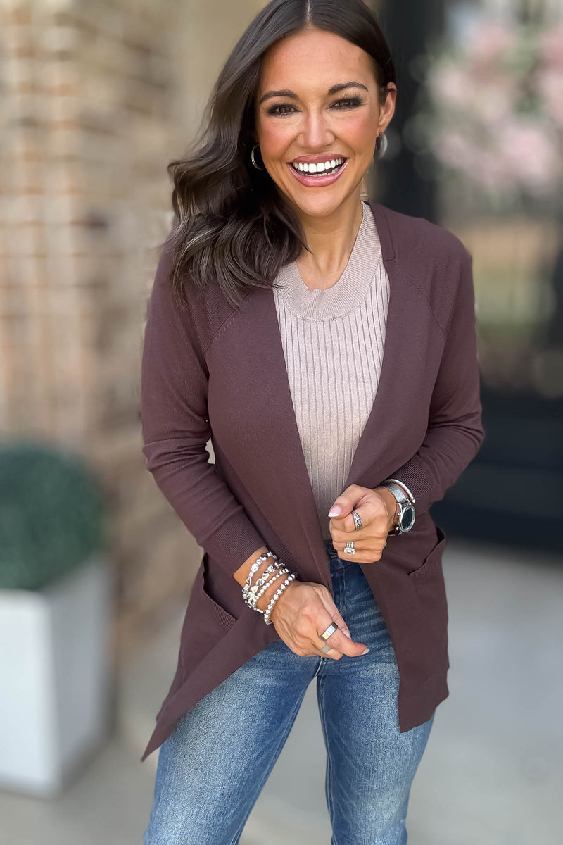 Just Right Cocoa Brown Light Weight Open Sweater Cardigan