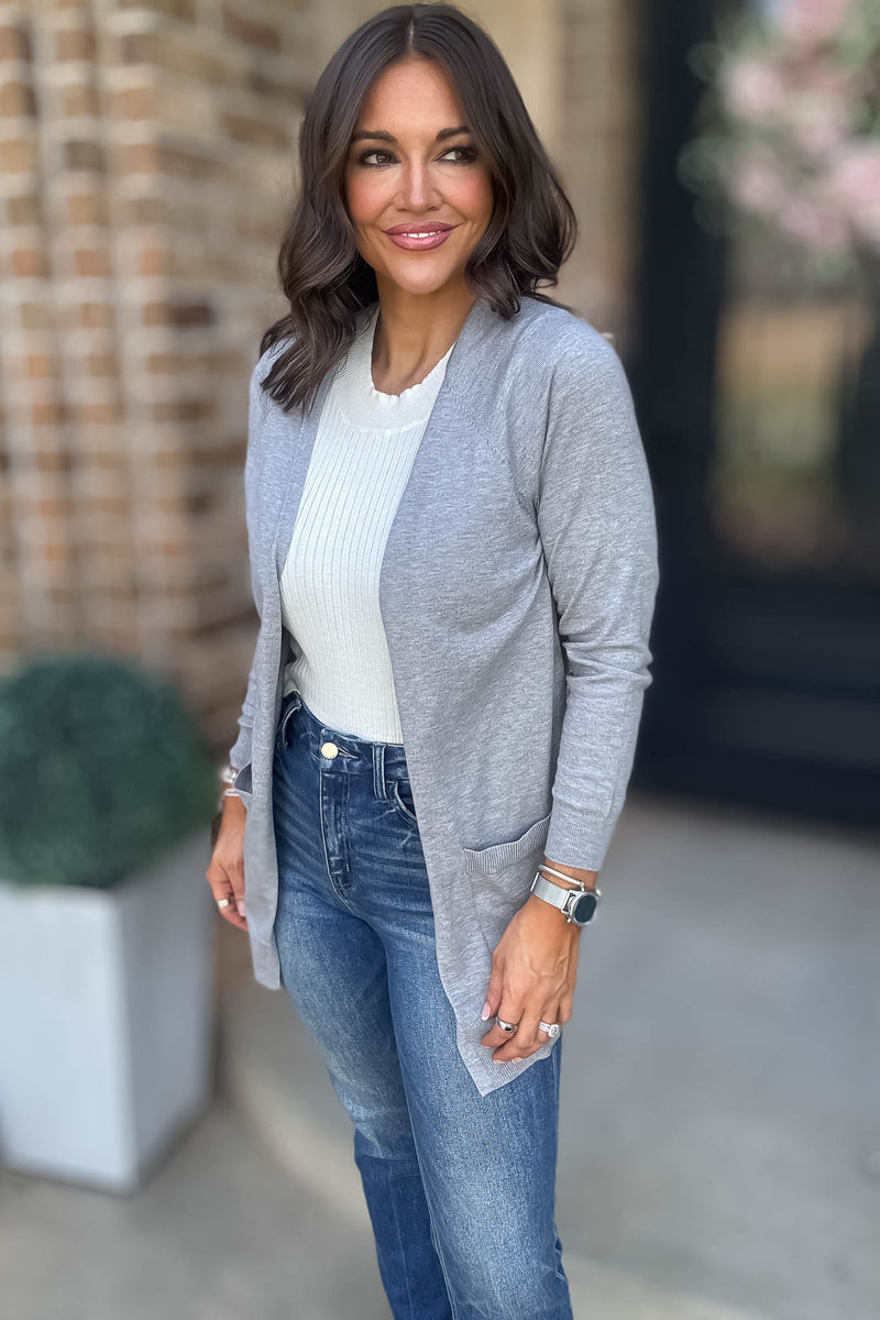 Just Right Heather Grey Light Weight Open Sweater Cardigan