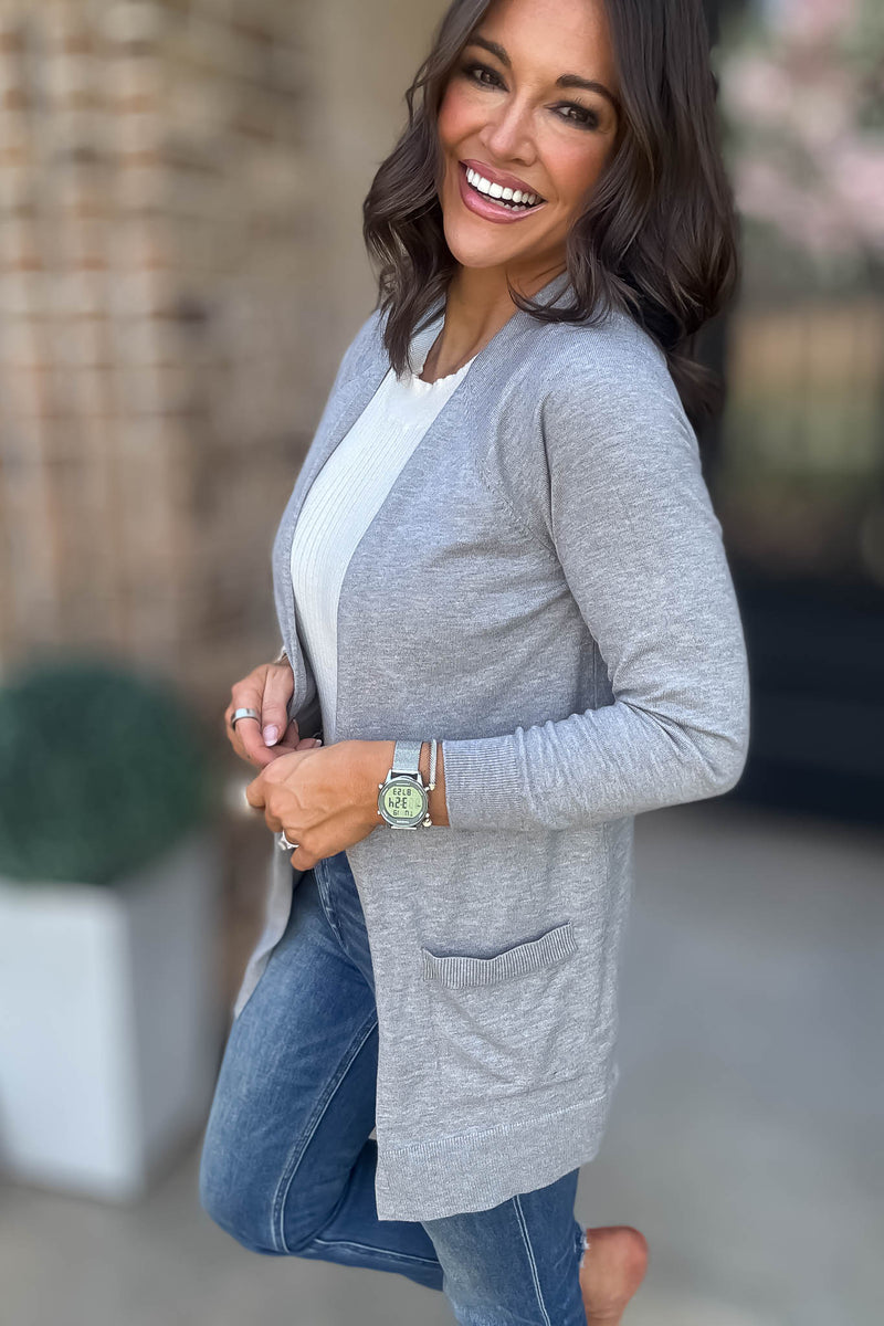 Just Right Heather Grey Light Weight Open Sweater Cardigan