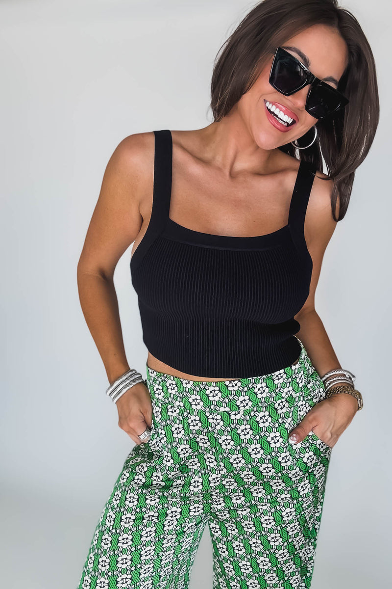 Solid Sweater Black Rib Tank Top