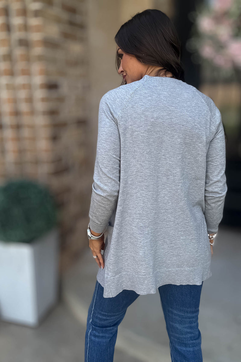 Just Right Heather Grey Light Weight Open Sweater Cardigan