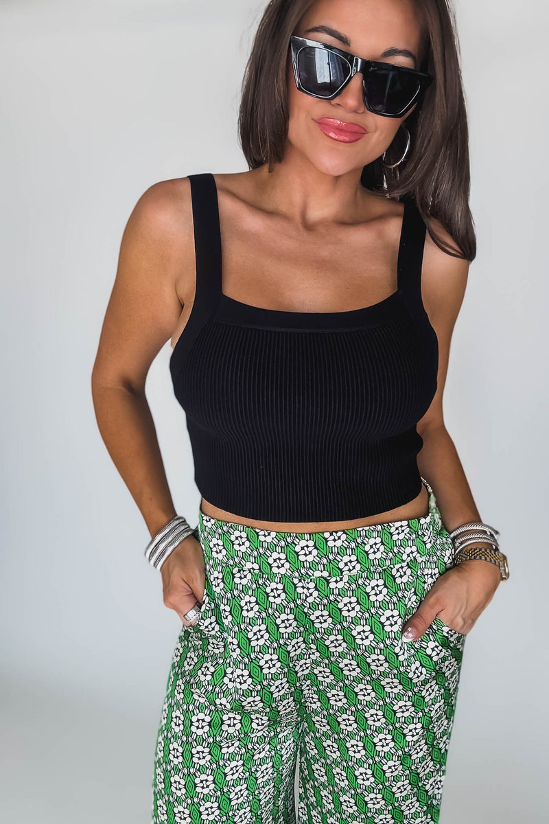Solid Sweater Black Rib Tank Top