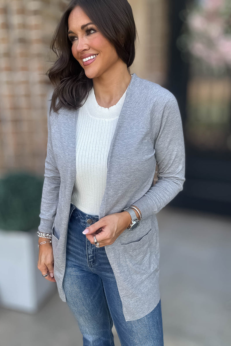 Just Right Heather Grey Light Weight Open Sweater Cardigan