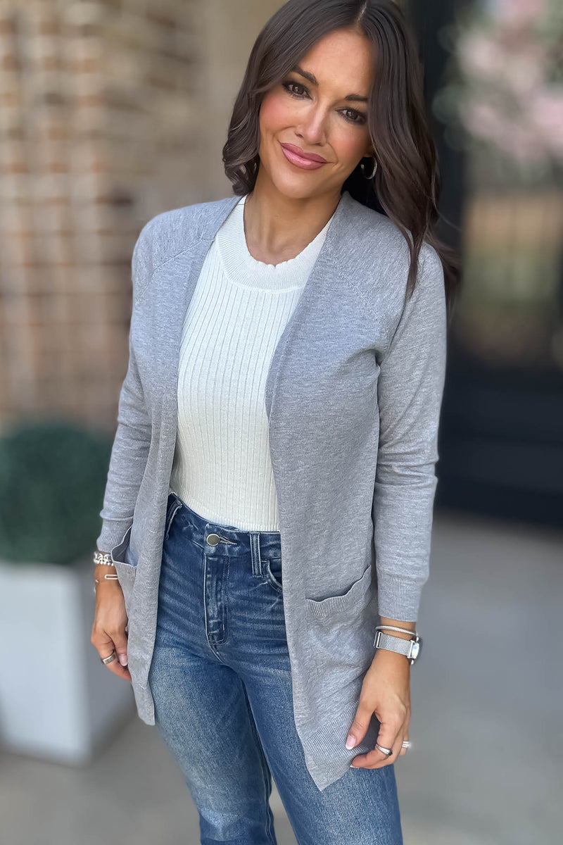 Just Right Heather Grey Light Weight Open Sweater Cardigan