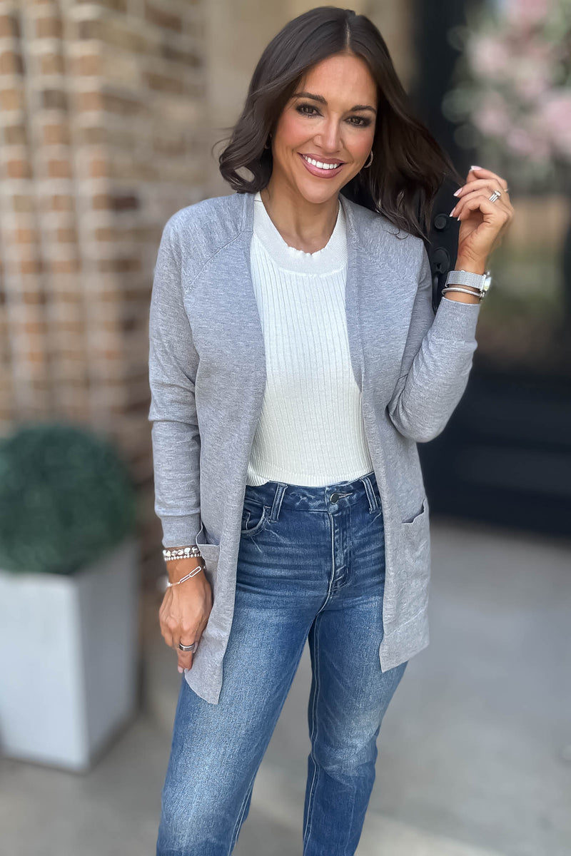Just Right Heather Grey Light Weight Open Sweater Cardigan