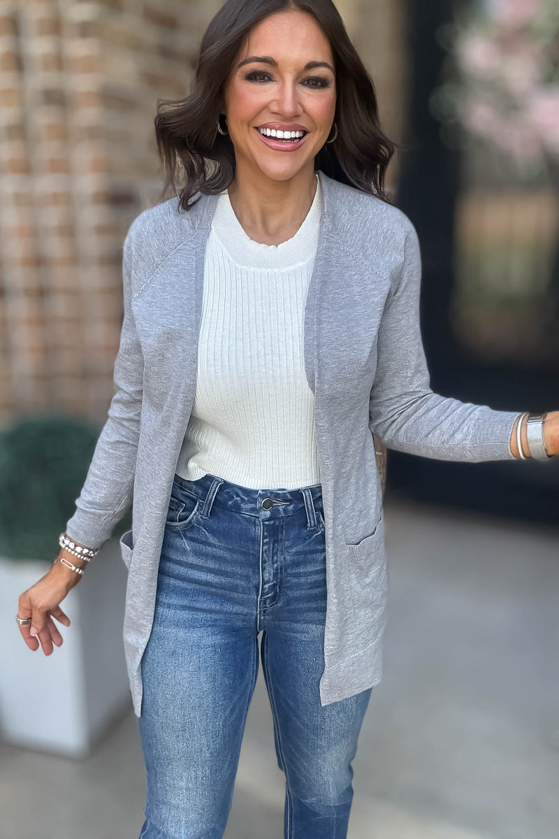 Just Right Heather Grey Light Weight Open Sweater Cardigan